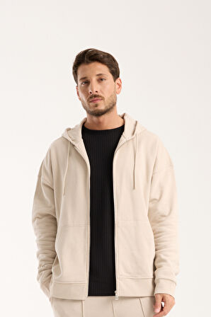 %100 Pamuk Erkek Oversize Fermuarlı Kapüşonlu Sweatshirt | Bol Kesim Hoodie