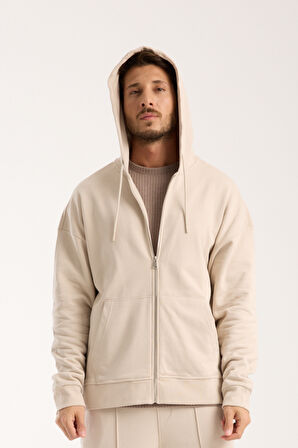 %100 Pamuk Erkek Oversize Fermuarlı Kapüşonlu Sweatshirt | Bol Kesim Hoodie