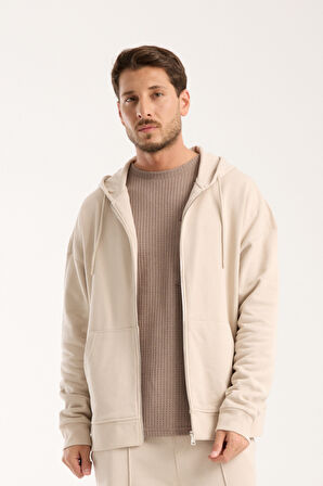 %100 Pamuk Erkek Oversize Fermuarlı Kapüşonlu Sweatshirt | Bol Kesim Hoodie