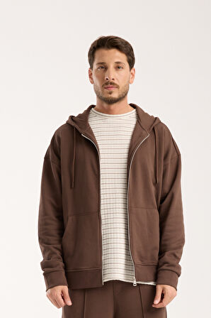 %100 Pamuk Erkek Oversize Fermuarlı Kapüşonlu Sweatshirt | Bol Kesim Hoodie