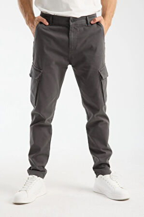Erkek Kargo Pantolon Slim Fit - %98 Pamuk Likralı Yan Cepli Model