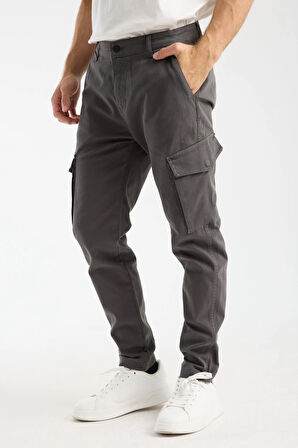 Erkek Kargo Pantolon Slim Fit - %98 Pamuk Likralı Yan Cepli Model