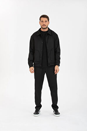 Poliviskon Likralı Kumaş Oversize Ceket Mont Ve Pantolon Takımı (2 Parça)