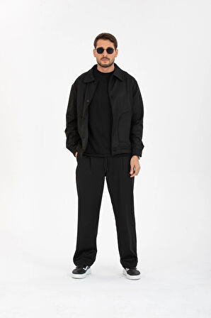 Poliviskon Likralı Kumaş Oversize Ceket Mont Ve Pantolon Takımı (2 Parça)