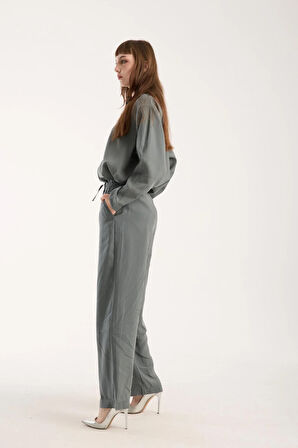 İpeksi Yumuşaklıkta Modal Kumaş Rahat Kesim Uzun Gömlek + Pantolon Takım (2 Parça)