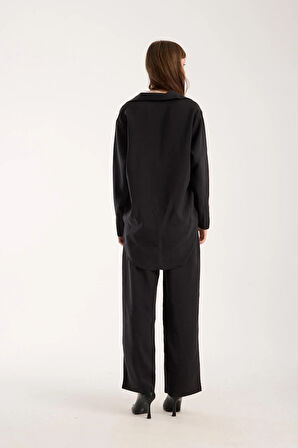 İpeksi Yumuşaklıkta Modal Kumaş Rahat Kesim Uzun Gömlek + Pantolon Takım (2 Parça)