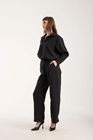 İpeksi Yumuşaklıkta Modal Kumaş Rahat Kesim Uzun Gömlek + Pantolon Takım (2 Parça)