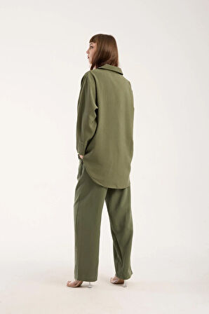 İpeksi Yumuşaklıkta Modal Kumaş Rahat Kesim Uzun Gömlek + Pantolon Takım (2 Parça)