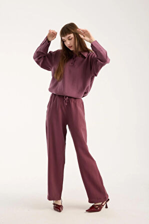 İpeksi Yumuşaklıkta Modal Kumaş Rahat Kesim Uzun Gömlek + Pantolon Takım (2 Parça)