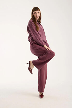 İpeksi Yumuşaklıkta Modal Kumaş Rahat Kesim Uzun Gömlek + Pantolon Takım (2 Parça)