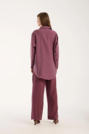 İpeksi Yumuşaklıkta Modal Kumaş Rahat Kesim Uzun Gömlek