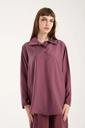 İpeksi Yumuşaklıkta Modal Kumaş Rahat Kesim Uzun Gömlek