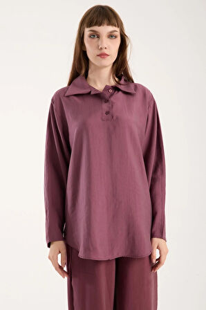 İpeksi Yumuşaklıkta Modal Kumaş Rahat Kesim Uzun Gömlek