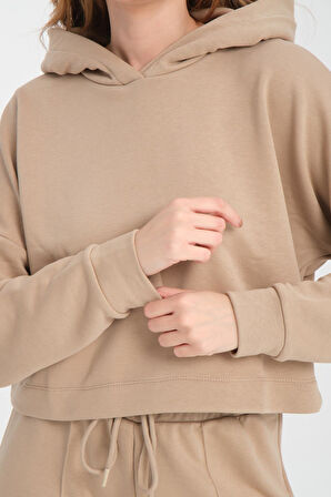 Pamuklu Kapüşonlu Kadın Sweatshirt