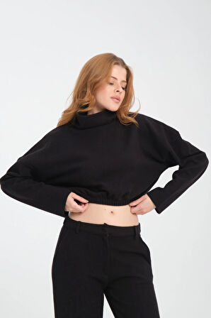Pamuklu Boğazlı Crop Sweatshirt