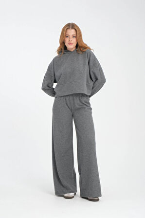 Selanik Kumaş Kısa Kesim Sweatshirt - Kapüşonlu Rahat Kalıp