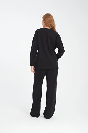 V Yaka Selanik Kumaş Kadın Sweatshirt