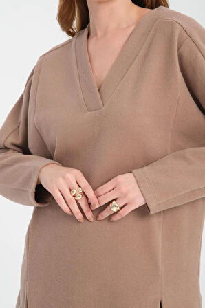 V Yaka Selanik Kumaş Kadın Sweatshirt