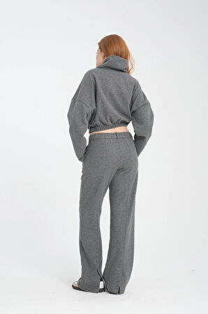 Selanik Kumaş Yırtmaçlı Paça Detaylı Kadın Pantolon