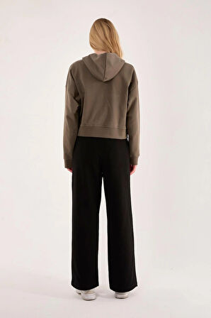 %100 Pamuk Kapüşonlu Fermuarlı Kadın Sweatshirt