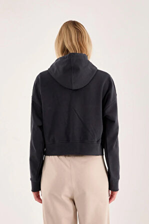 %100 Pamuk Kapüşonlu Fermuarlı Kadın Sweatshirt