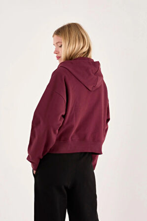 %100 Pamuk Kapüşonlu Fermuarlı Kadın Sweatshirt