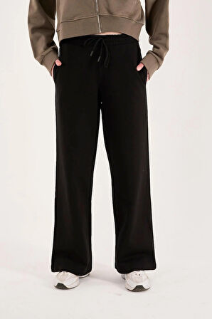 %100 Pamuk Geniş Paça Bağcıklı Kadın Pantolon/Eşofman Altı