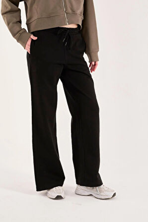 %100 Pamuk Geniş Paça Bağcıklı Kadın Pantolon/Eşofman Altı