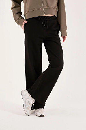 %100 Pamuk Geniş Paça Bağcıklı Kadın Pantolon/Eşofman Altı