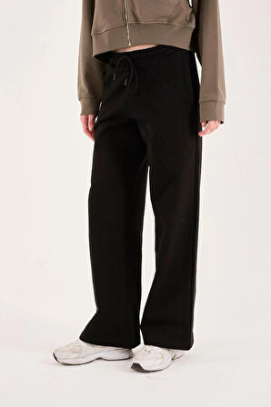 %100 Pamuk Geniş Paça Bağcıklı Kadın Pantolon/Eşofman Altı