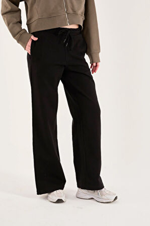 %100 Pamuk Geniş Paça Bağcıklı Kadın Pantolon/Eşofman Altı