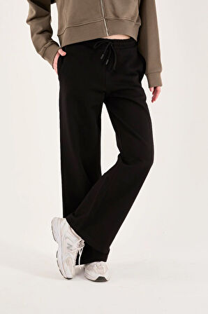 %100 Pamuk Geniş Paça Bağcıklı Kadın Pantolon/Eşofman Altı