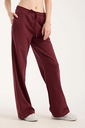 %100 Pamuk Geniş Paça Bağcıklı Kadın Pantolon/Eşofman Altı