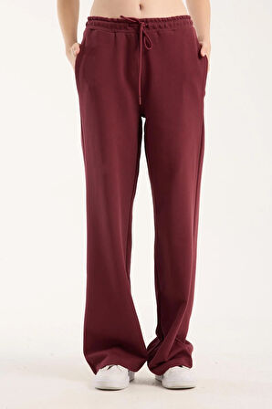 %100 Pamuk Geniş Paça Bağcıklı Kadın Pantolon/Eşofman Altı