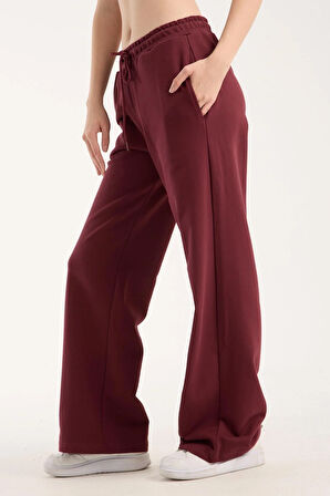 %100 Pamuk Geniş Paça Bağcıklı Kadın Pantolon/Eşofman Altı