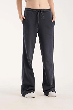 %100 Pamuk Geniş Paça Bağcıklı Kadın Pantolon/Eşofman Altı