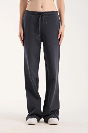 %100 Pamuk Geniş Paça Bağcıklı Kadın Pantolon/Eşofman Altı