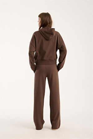 %100 Pamuk Kadın Kapüşonlu Cepli Sweatshirt + Pantolon Takımı (2 Parça)