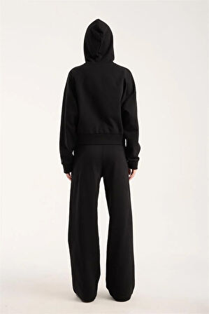 %100 Pamuk Kadın Kapüşonlu Cepli Sweatshirt + Pantolon Takımı (2 Parça)