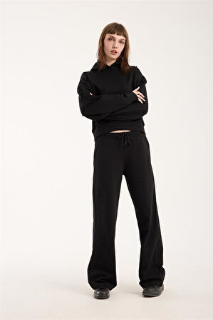 %100 Pamuk Kadın Kapüşonlu Cepli Sweatshirt + Pantolon Takımı (2 Parça)