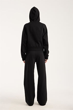 %100 Pamuk Kadın Kapüşonlu Cepli Sweatshirt + Pantolon Takımı (2 Parça)