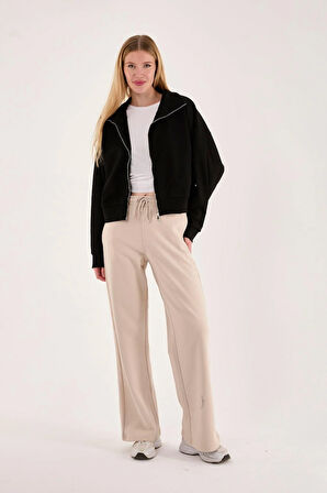 %100 Pamuk Tam Fermuarlı Kadın Sweatshirt + Pantolon Kombin (2 Parça)