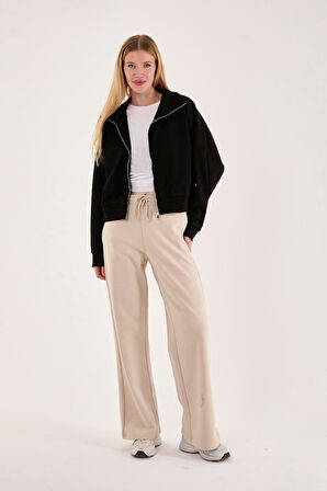 %100 Pamuk Tam Fermuarlı Kadın Sweatshirt + Pantolon Kombin (2 Parça)