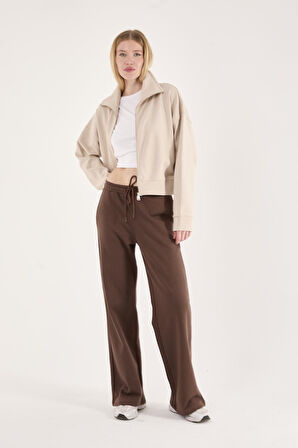 %100 Pamuk Tam Fermuarlı Kadın Sweatshirt + Pantolon Kombin (2 Parça)