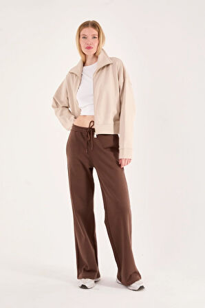 %100 Pamuk Tam Fermuarlı Kadın Sweatshirt + Pantolon Kombin (2 Parça)