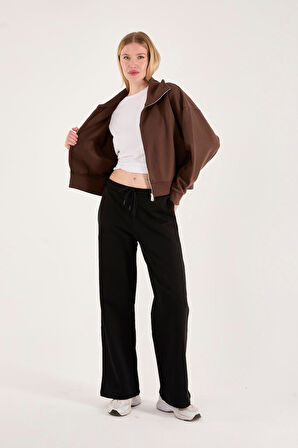 %100 Pamuk Tam Fermuarlı Kadın Sweatshirt + Pantolon Kombin (2 Parça)