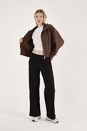 %100 Pamuk Tam Fermuarlı Kadın Sweatshirt + Pantolon Kombin (2 Parça)