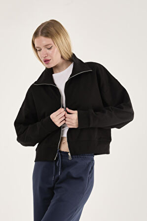 %100 Pamuk Tam Fermuarlı Kadın Sweatshirt + Pantolon Kombin (2 Parça)