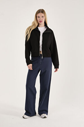 %100 Pamuk Tam Fermuarlı Kadın Sweatshirt + Pantolon Kombin (2 Parça)