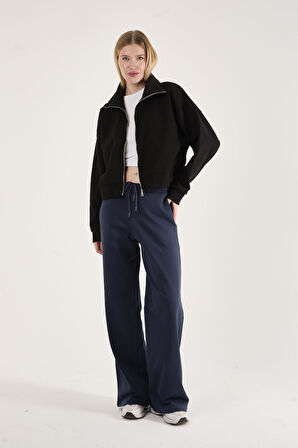 %100 Pamuk Tam Fermuarlı Kadın Sweatshirt + Pantolon Kombin (2 Parça)